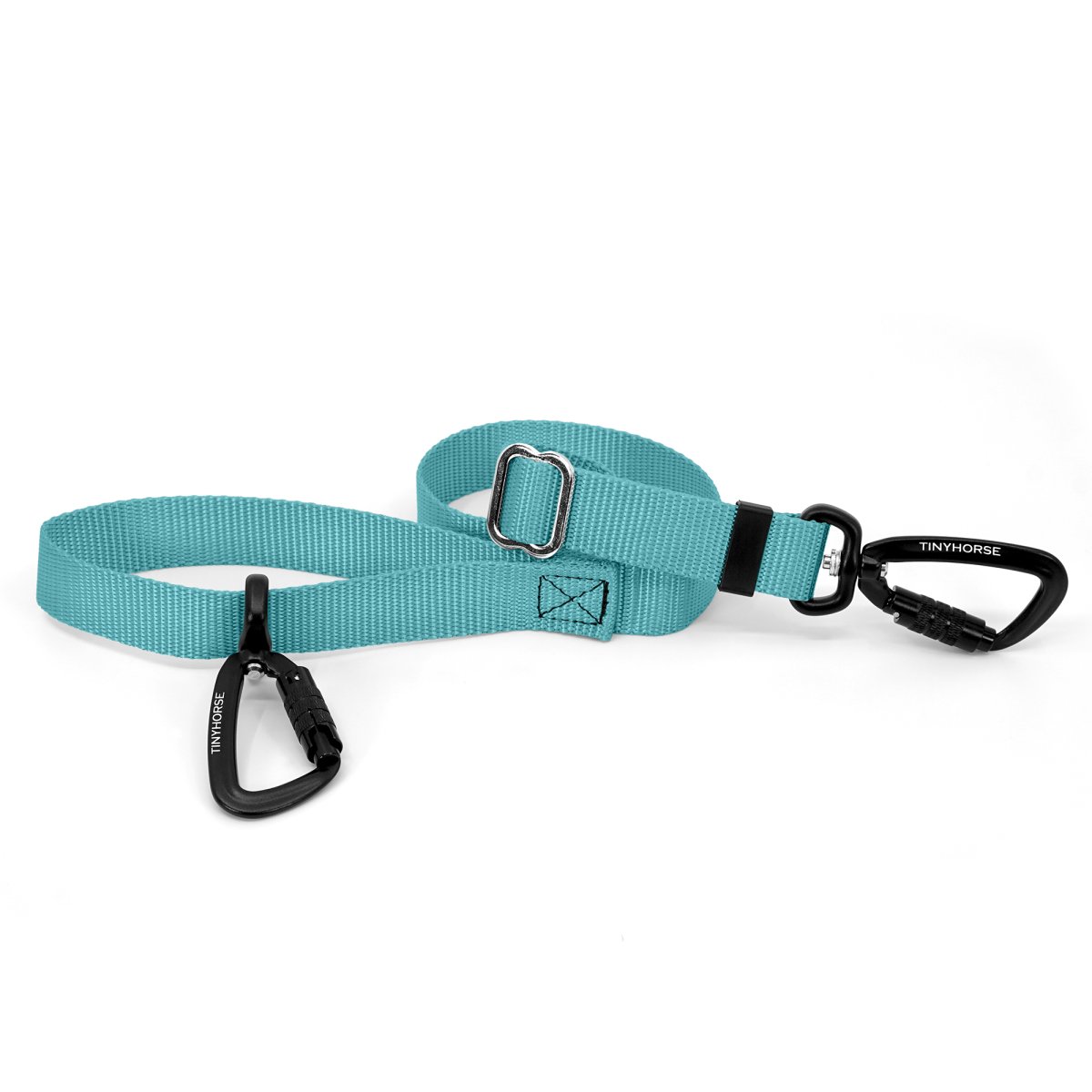 A baby blue-coloured Lead-All Lite with an adjustable nylon webbing leash and 2 auto-locking carabiners