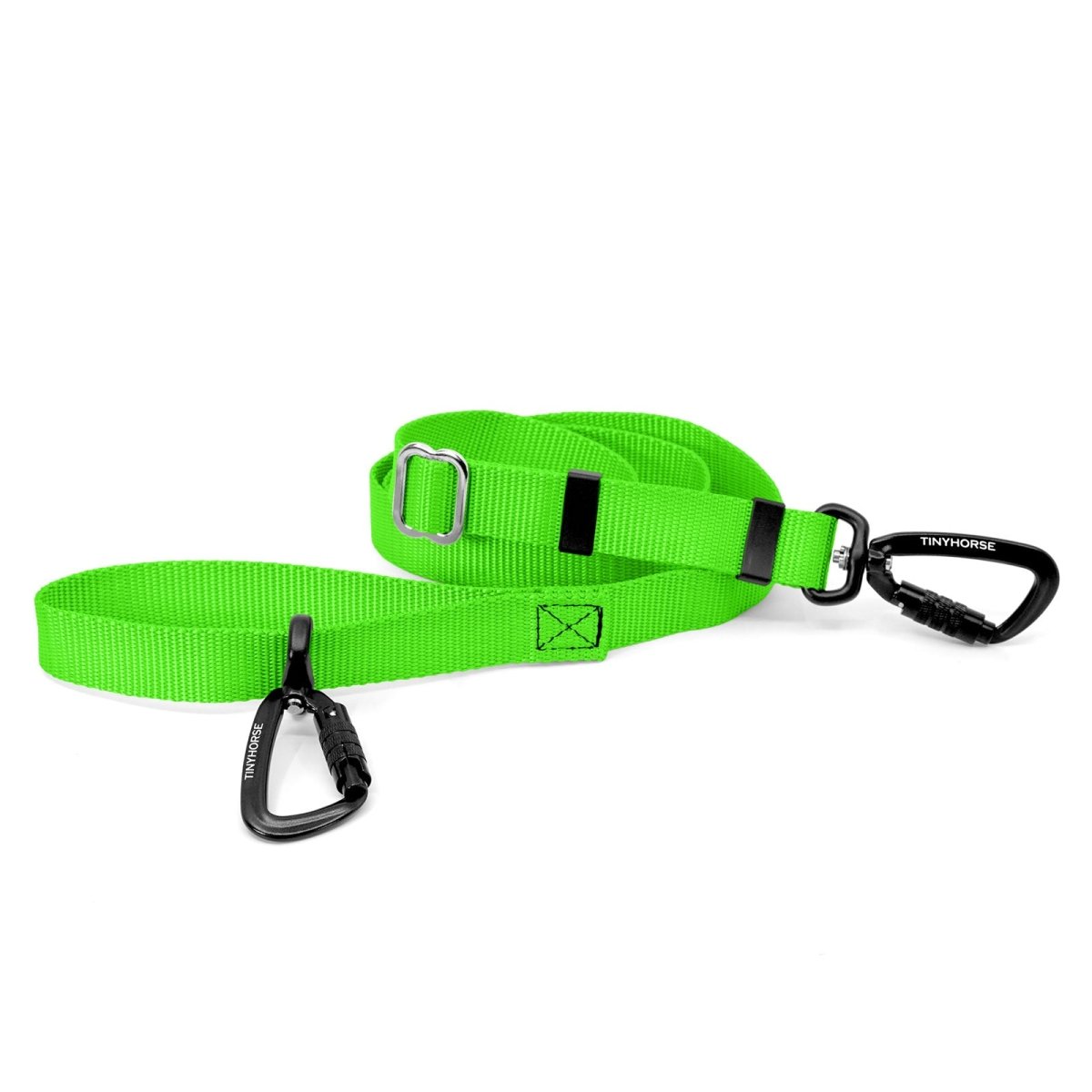 A neon green-coloured Lead-All Lite Extra with an adjustable nylon webbing leash and 2 auto-locking carabiners