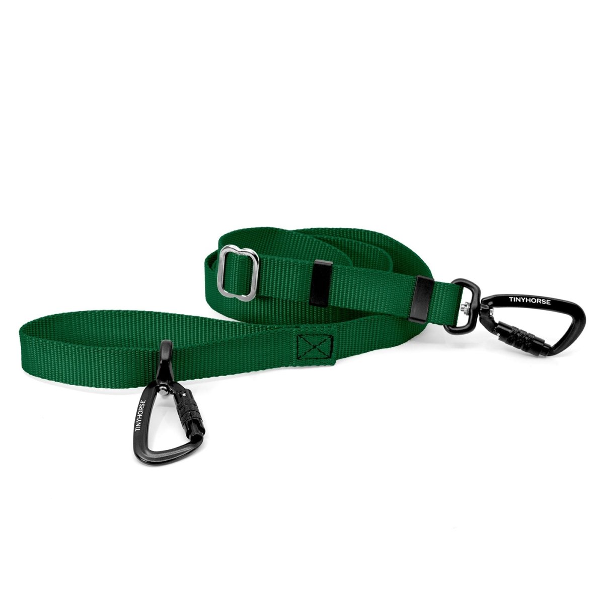 A green-coloured Lead-All Lite Extra with an adjustable nylon webbing leash and 2 auto-locking carabiners