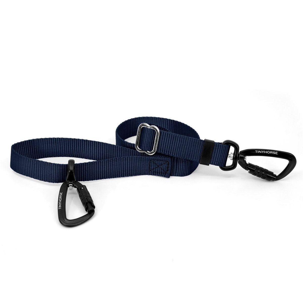 A navy-coloured Lead-All Lite with an adjustable nylon webbing leash and 2 auto-locking carabiners