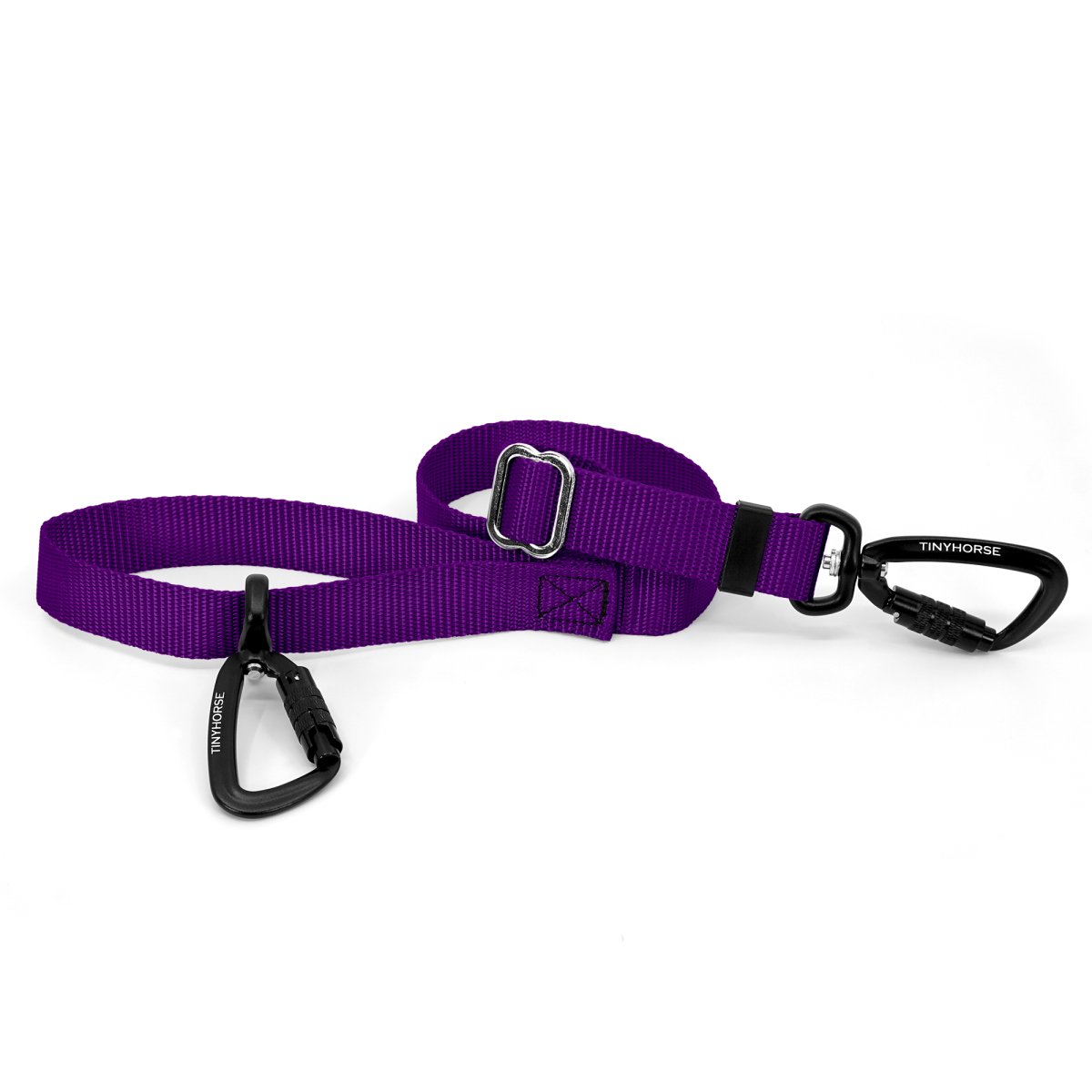 A purple-coloured Lead-All Lite with an adjustable nylon webbing leash and 2 auto-locking carabiners