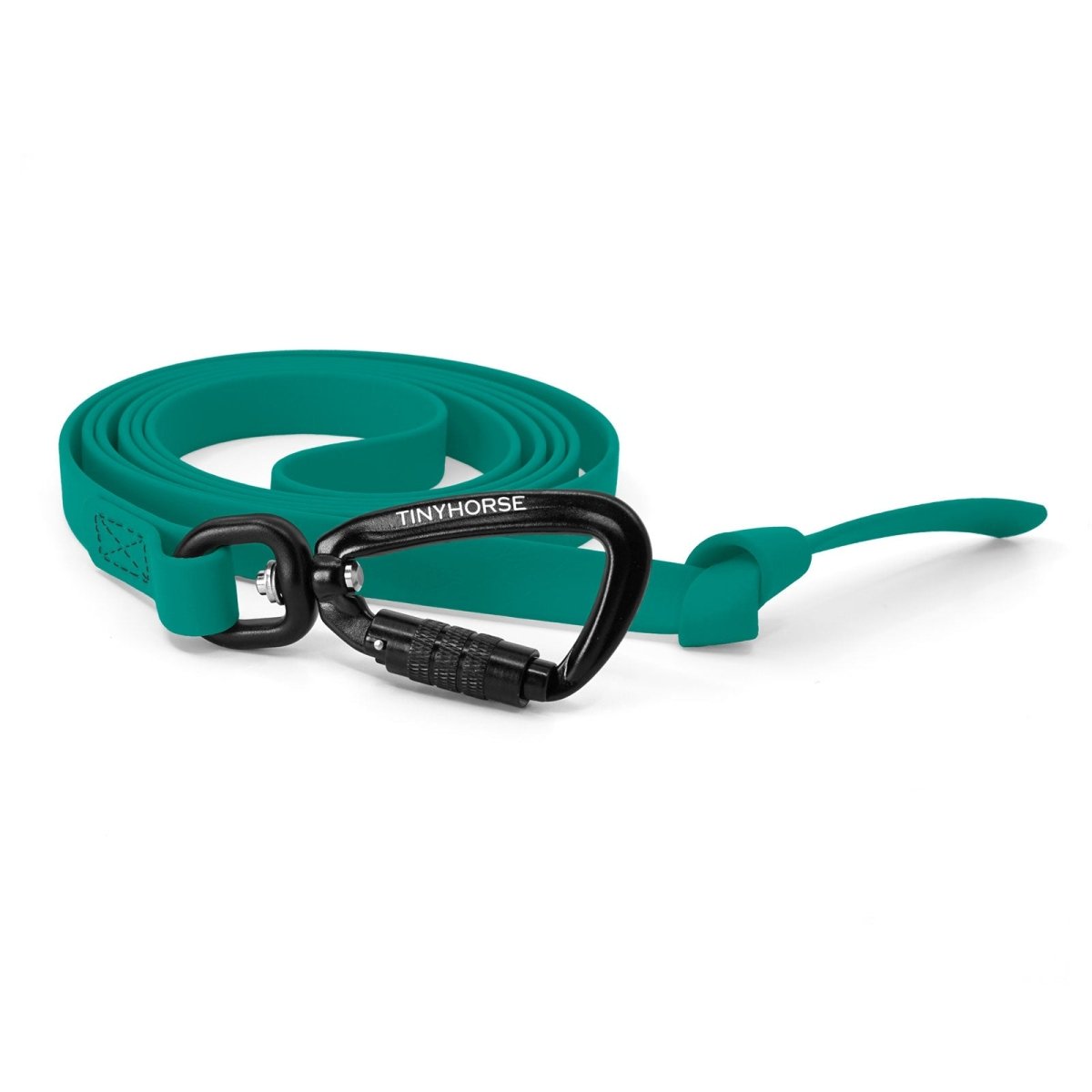 A teal-coloured Step Line made of BioThane and 2 auto-locking carabiners