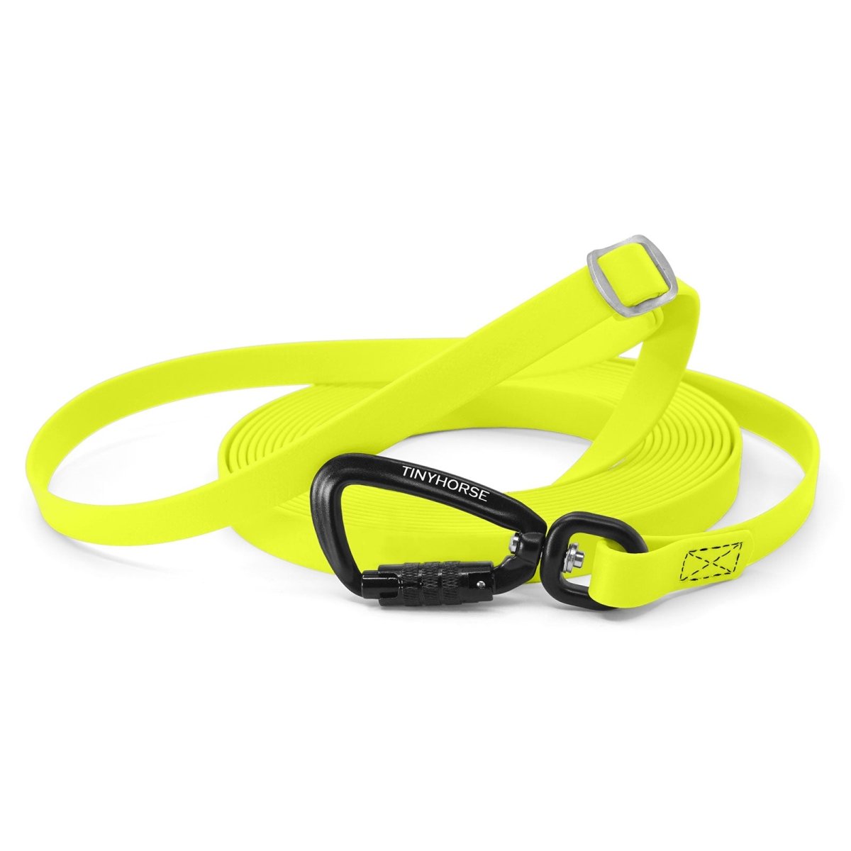 An adjustable neon yellow-coloured Trainer made of BioThane and an auto-locking carabiner