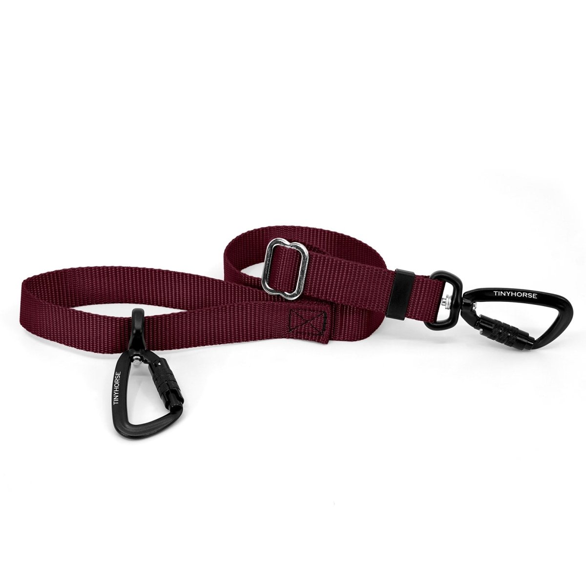 A burgundy-coloured Lead-All Lite with an adjustable nylon webbing leash and 2 auto-locking carabiners