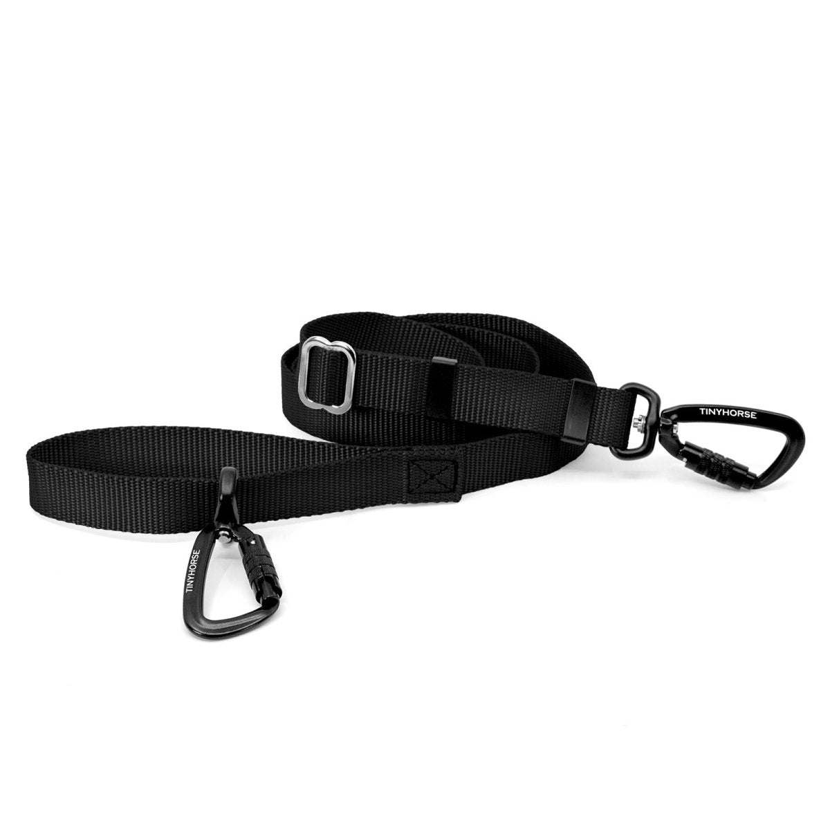 A black-coloured Lead-All Lite Extra with 2 auto-locking carabiners and nylon webbing