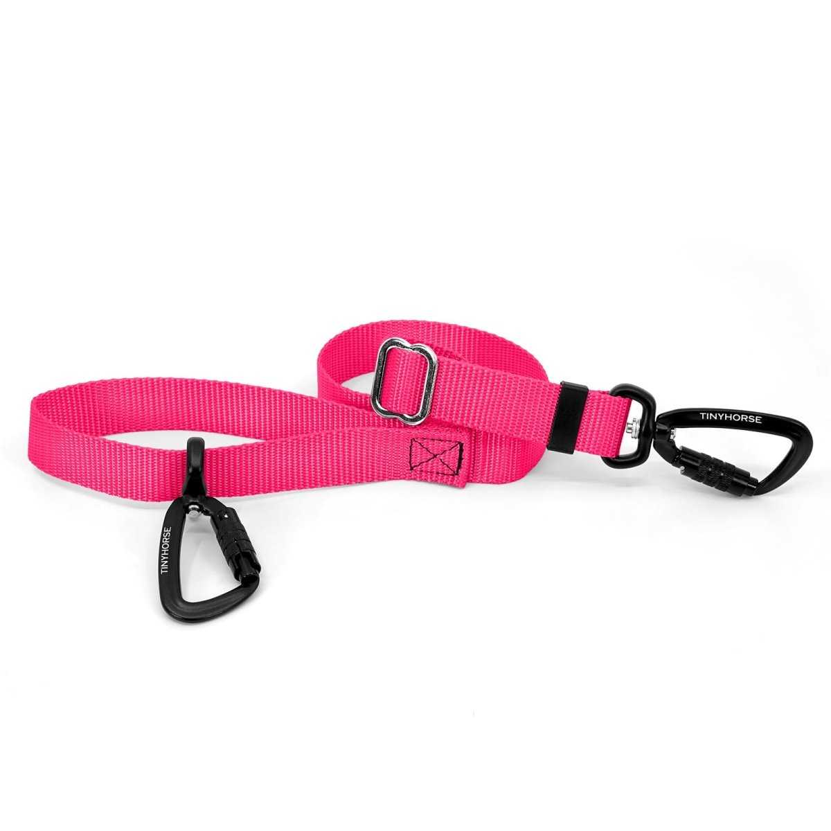 A neon pink-coloured Lead-All Lite with 2 auto-locking carabiners and nylon webbing