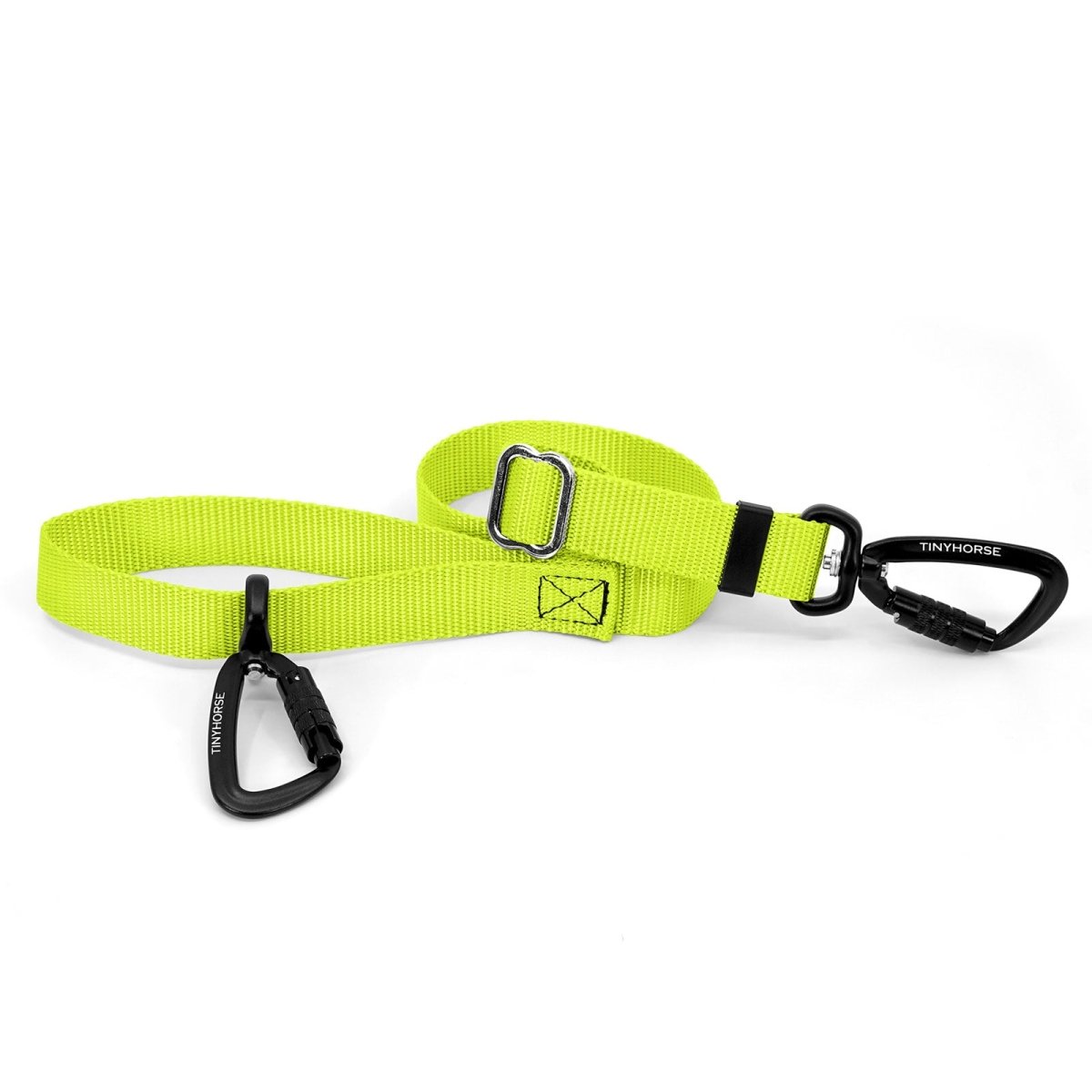 A neon yellow-coloured Lead-All Lite with an adjustable nylon webbing leash and 2 auto-locking carabiners