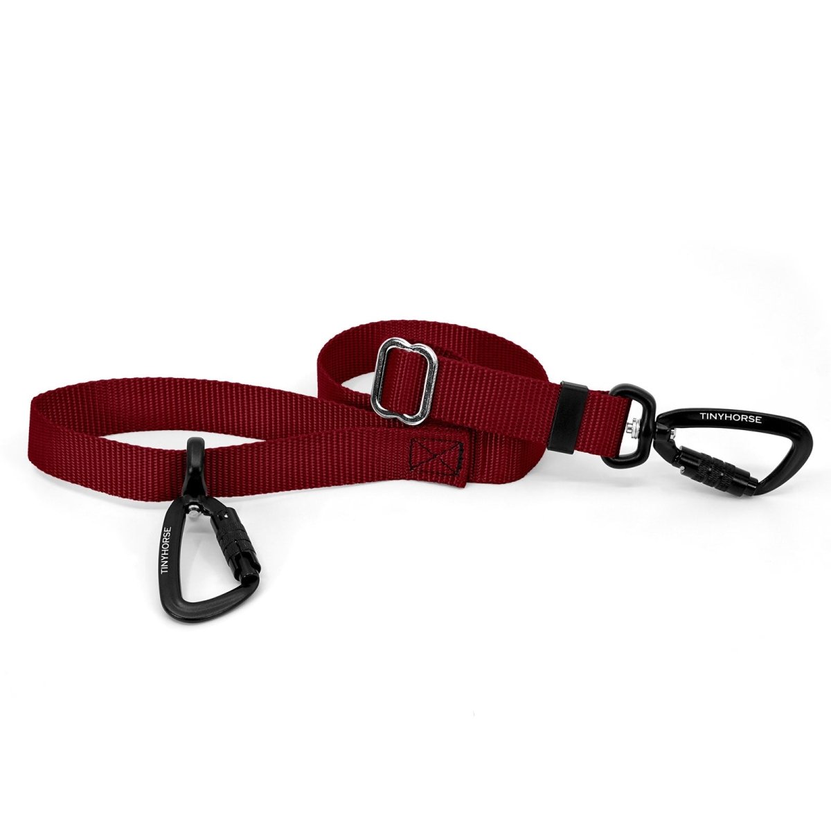 A red-coloured Lead-All Lite with an adjustable nylon webbing leash and 2 auto-locking carabiners