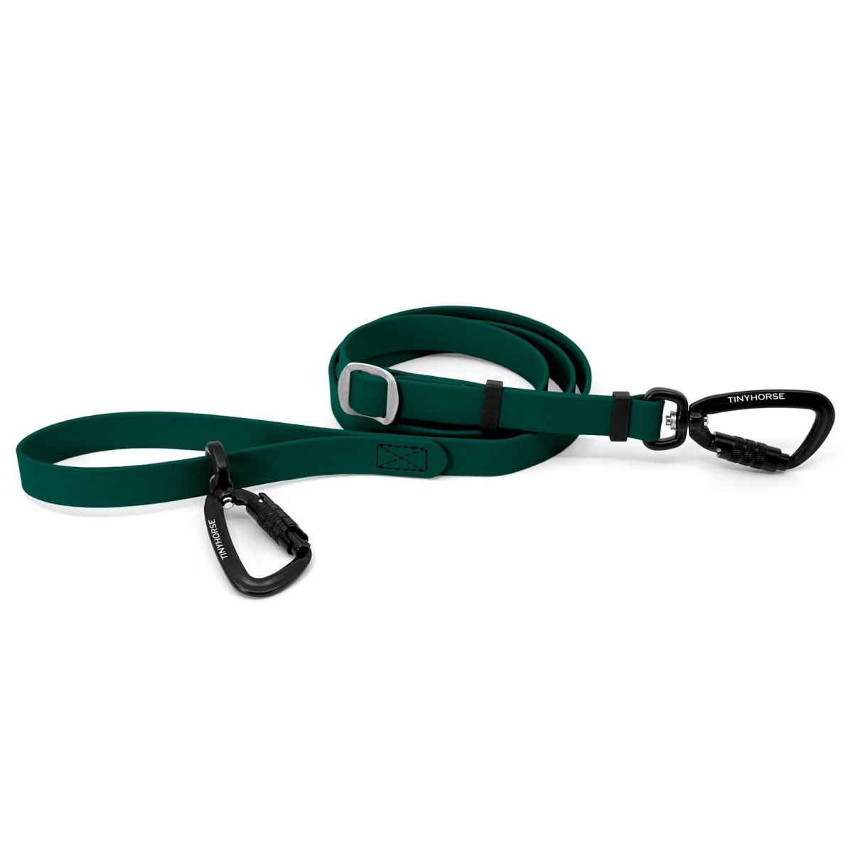 An adjustable green-coloured Lead-All Pro Extra made of BioThane with 2 auto-locking carabiners