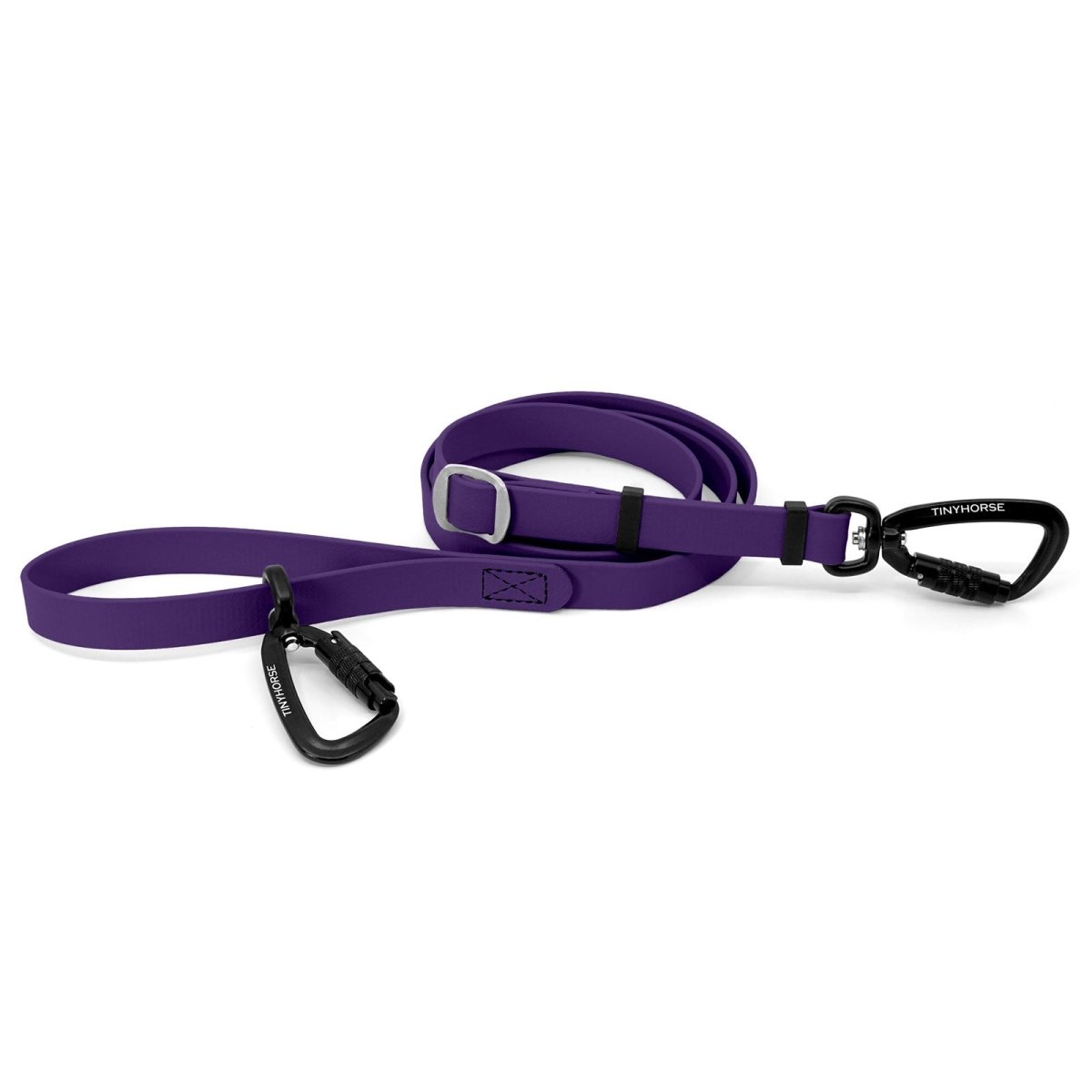 An adjustable dark purple-coloured Lead-All Pro Extra made of BioThane with 2 auto-locking carabiners