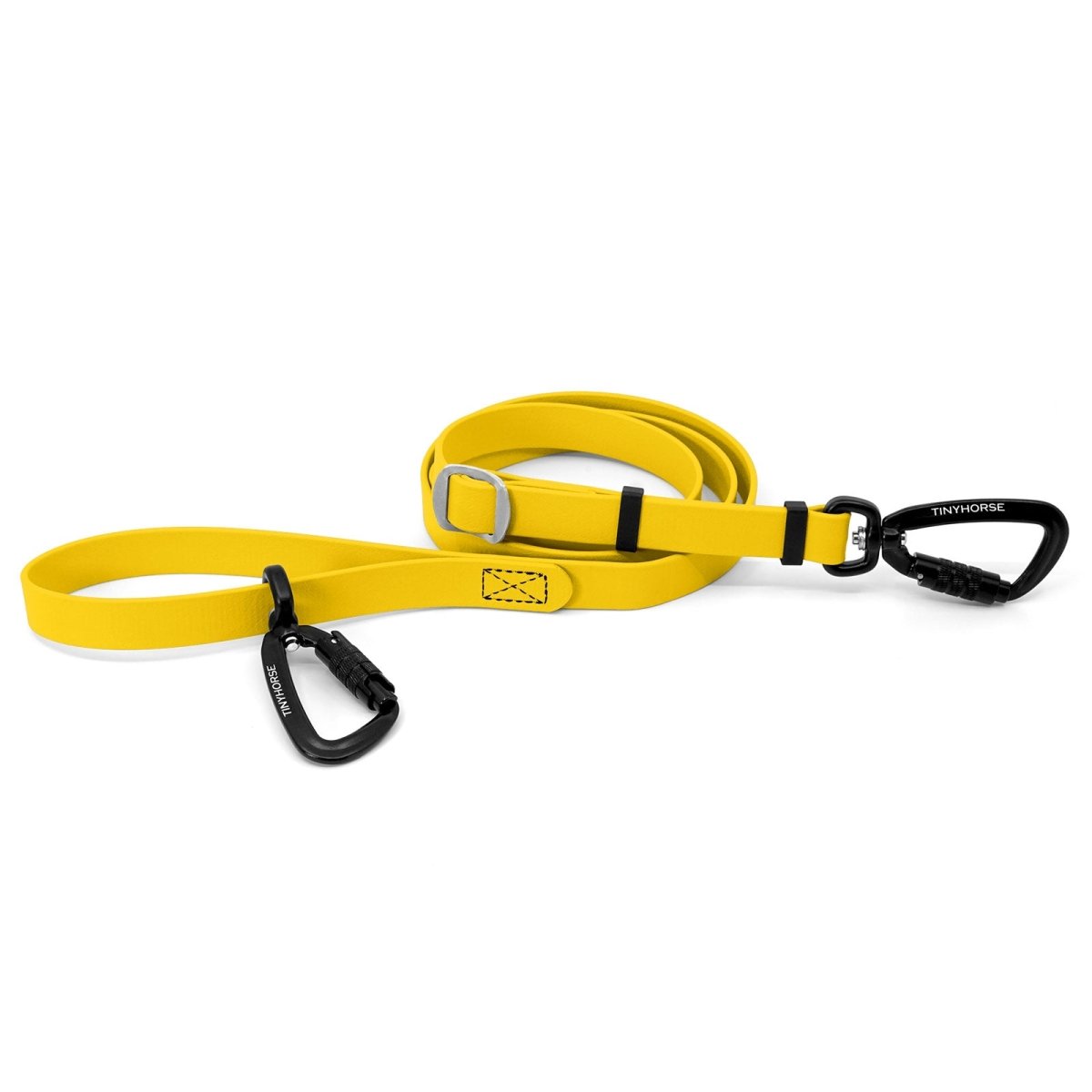 An adjustable yellow-coloured Lead-All Pro Extra made of BioThane with 2 auto-locking carabiners