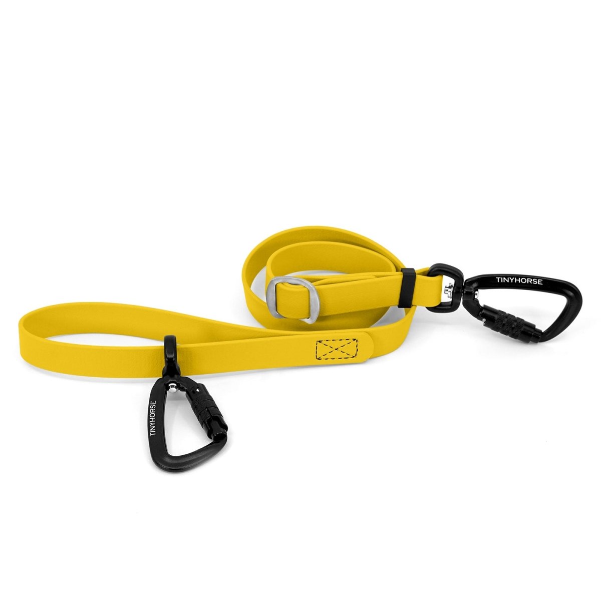 An adjustable yellow-coloured Lead-All Pro made of BioThane with 2 auto-locking carabiners