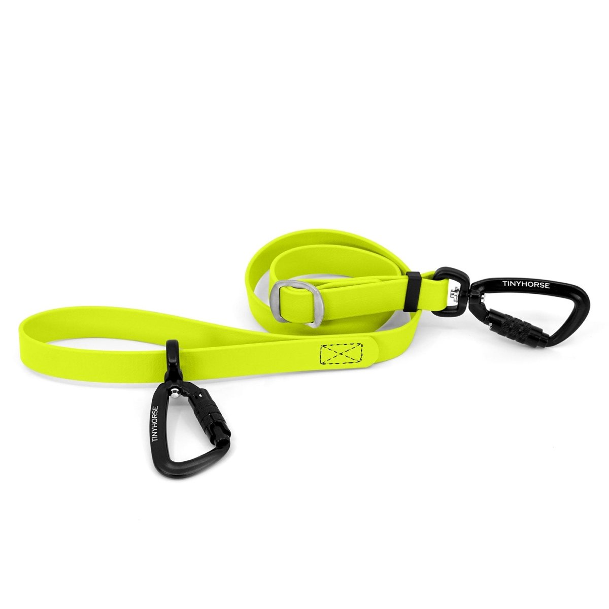 An adjustable neon yellow-coloured Lead-All Pro made of BioThane with 2 auto-locking carabiners
